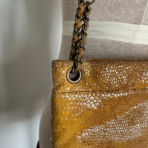 Hobo International Gold Yellow Leather Snakeskin Purse Crossbody Shoulder Strap - Picture 8 of 13